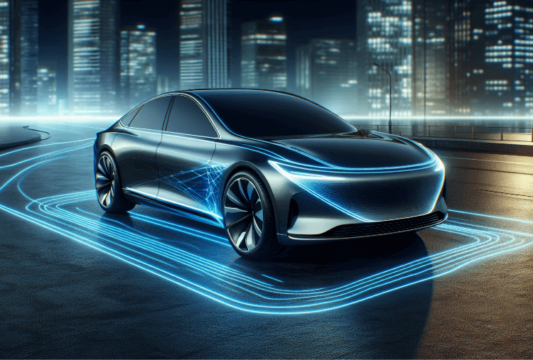 Futuristic looking car with autopilot technology. 